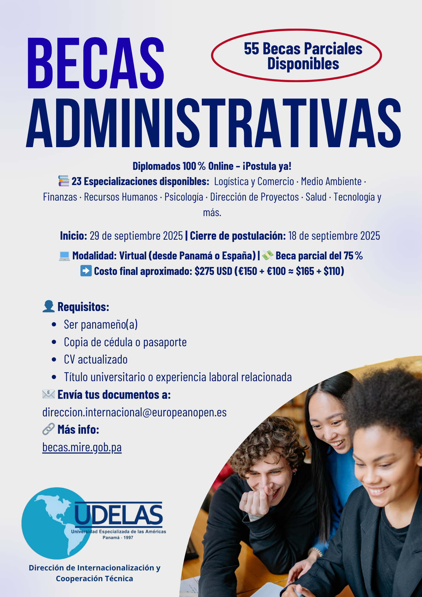 Convocatoria de Becas Parciales para Diplomados en Línea – Dirigida a Funcionarios Públicos Panameños  